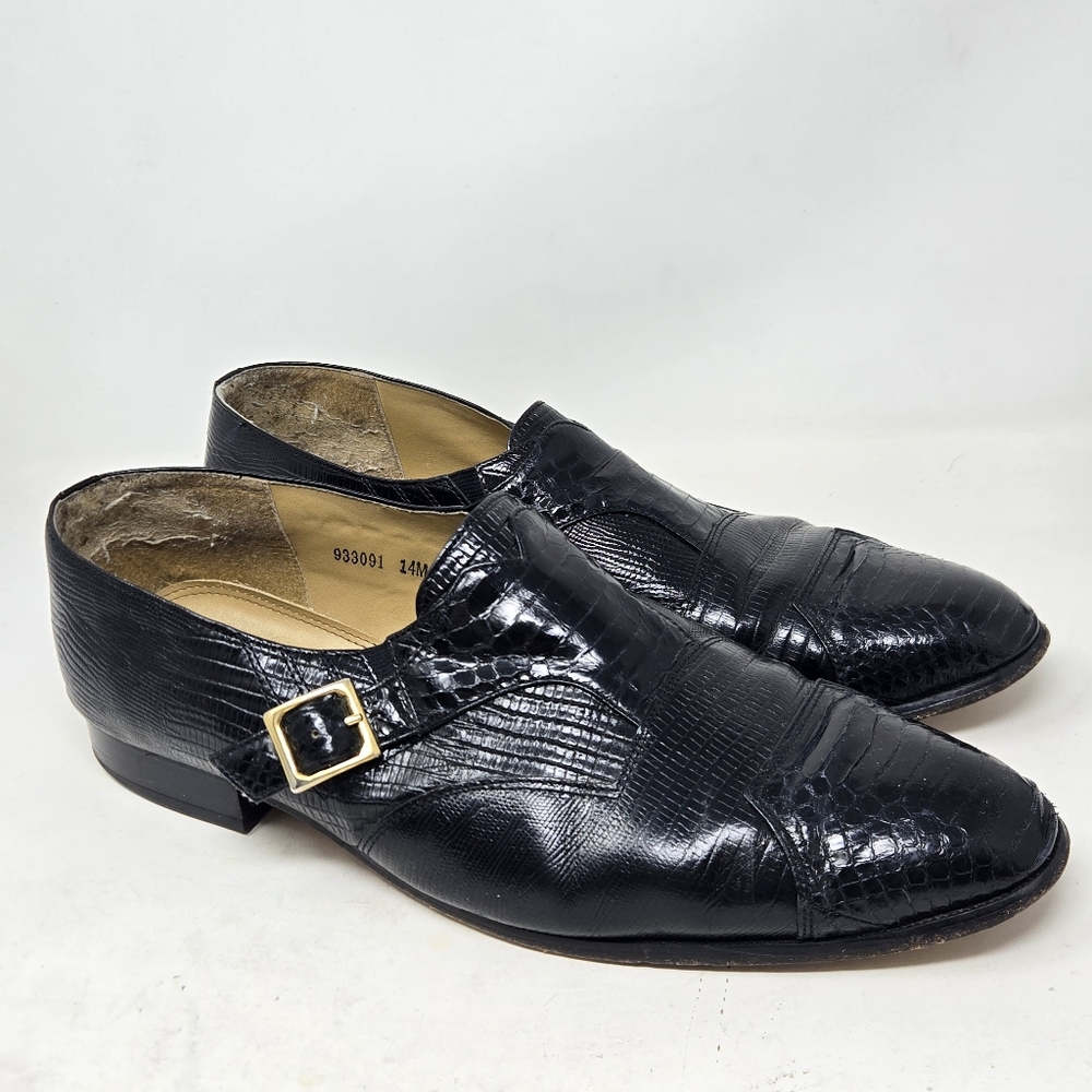 GIORGIO BRUTINI Men’s Snakeskin Monk Strap Dress Shoes 14M Black Leather